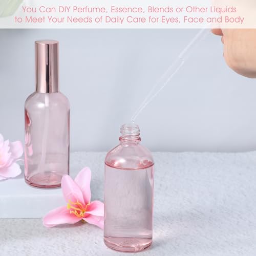 Pink Glass Spray Bottles Set - Refillable 3.4 Oz Fine Mist Atomizers for Perfumes & Essential Oils