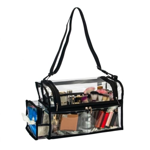 Large Clear PVC Makeup Organizer Bag with 8 Dividers & Tissue Pocket