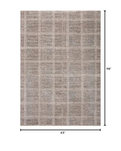 Loloi Ember Rose Area Rug - Fog / Dove / 5'3" x 7'6" Flatweave Neutral Plaid