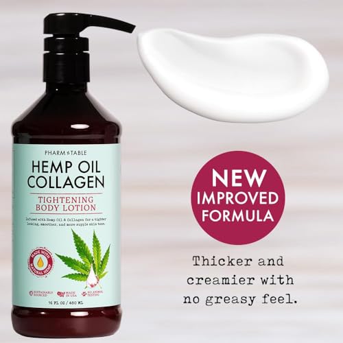 PHARM TO TABLE Hemp Oil Collagen Tightening Body Lotion 480ml – Nourishing, Anti-Cellulite Formula