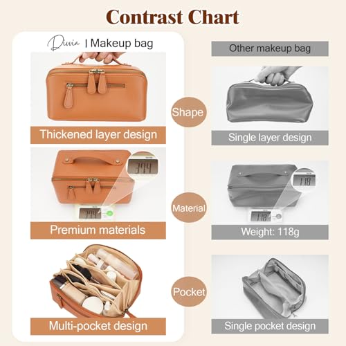 Divvia Brown 3L Waterproof Travel Makeup Bag with Divider & Handle