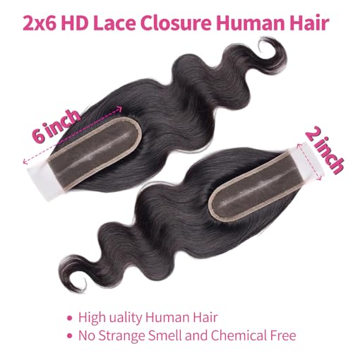 Brazilian Virgin Hair Lace Closure 16 Inch Body Wave HD Transparent Lace - Natural Black - Variation of Body Wave Bundles