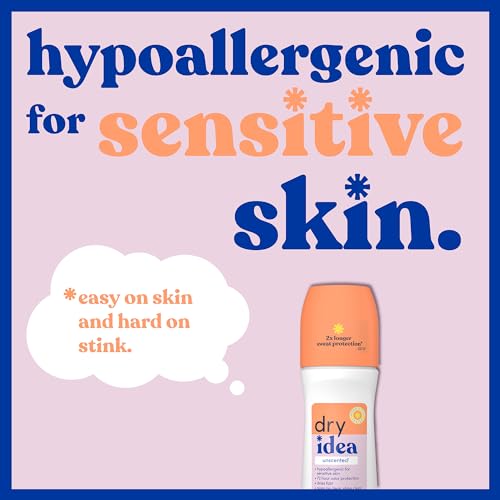 Dry Idea Unscented Roll-On Deodorant & Antiperspirant for Women - Hypoallergenic, 3.25oz, Pack of 4, 72Hr Odor & Sweat Protection