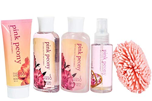 Pink Peony Spa Bath Set in Wooden Plant Box for Women - Self-Care Gift