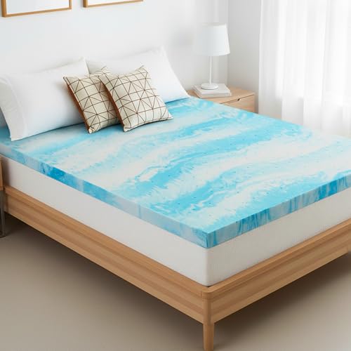 Blue King Mattress Topper 4 Inch Gel Memory Foam Ventilated Bed Pad