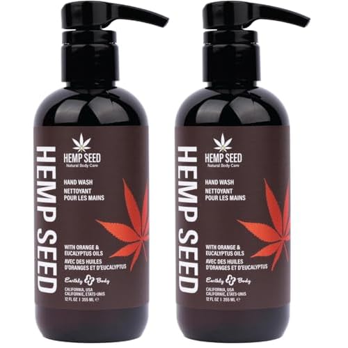 Hemp Seed Hand Wash, Eucalyptus & Tea Scent - 8 fl oz - Cleans & Moisturizes Skin - With Hemp Seed Oil, Aloe Vera & Orange Peel Oil - Vegan, Cruelty Free (Pack of 2)