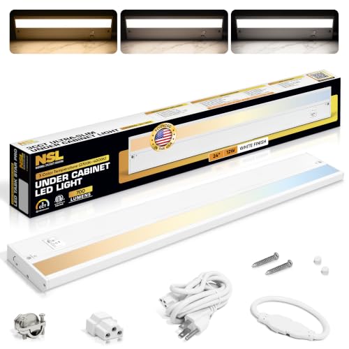 NSL 24 Inch White LED Under Cabinet Lighting Hardwired - Adjustable Brightness & Color Temp