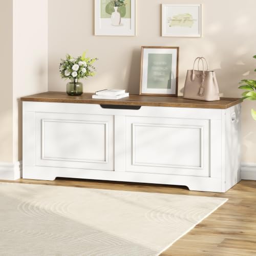 Large Wooden Storage Bench with Safety Hinge – 47.2 Inch Farmhouse Chest