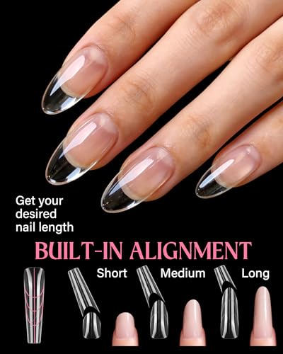 Almond & Coffin Nail Dual Form Kit - 360 Reusable Plastic Forms for Polygel & Acrylic, Medium Length Variation