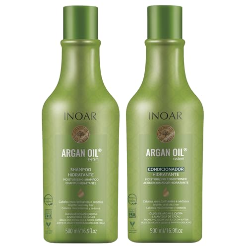 Inoar Argan Shampoo & Moisturizing Conditioner Haircare Set with Argan Oil & Cocoa Butter, Helps Smooth & Hydrate, 2 x 16.9 fl oz