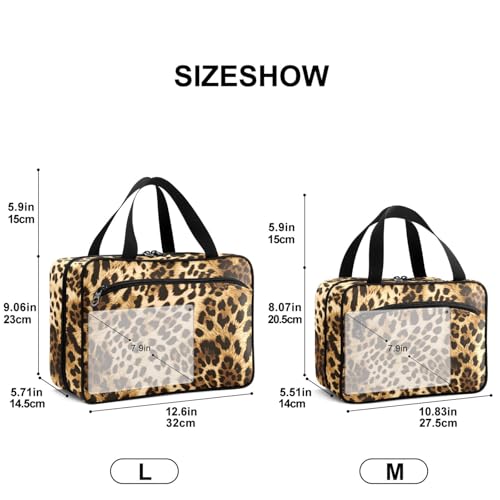 Large Travel Toiletry Bag for Women and Men - Leopard Skin Pattern Hanging Organizer with Pockets, Foldable Cosmetic & Makeup Storage Case