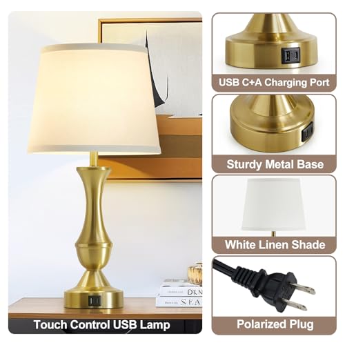 Luvkczc 22-Inch Gold & White Table Lamps Set of 2 - Modern Bedside Lighting