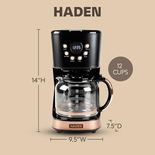 HADEN 12-Cup Programmable Coffee Machine with Black and Copper Finish