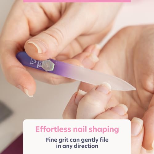 Purple Czech Glass Nail Kit with File & Cuticle Pusher - Long-Lasting Manicure Set