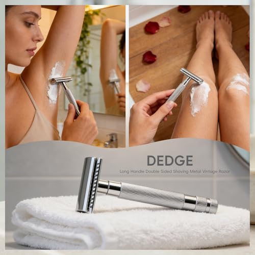 DEDGE Classic Double Edge Safety Razor Single Blade Razor For Men, Reusable Razor, with 5 Premium Razor Blades -Chrome