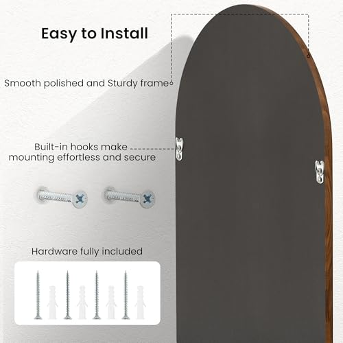 24x36 Arch Wall Mirror with Wood Grain Finish - Walnut Frame, Tempered Glass
