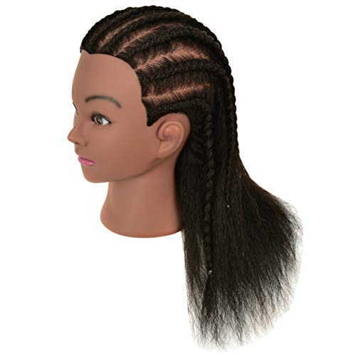 Human Hair Mannequin Head with Stand for Hairdressing Practice - Black Variation