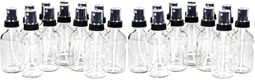 12 Pack 1 oz Glass Bottles with Black Fine Mist Sprayers - Clear Perfume & Essential Oil Containers