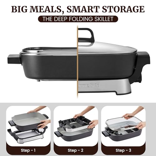 Elite Gourmet 10 Qt Stow-Away Ceramic Skillet - PFAS-Free, 1500W, Space-Saving Design
