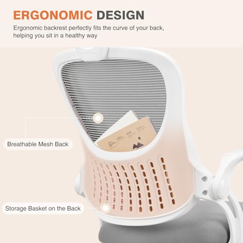 Sweetcrispy Grey Mesh Ergonomic Office Chair with Lumbar Support and Flip-Up Armrests
