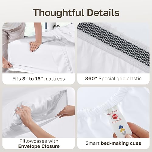 California Design Den Queen Bed Sheets Bright White 100% Egyptian Cotton