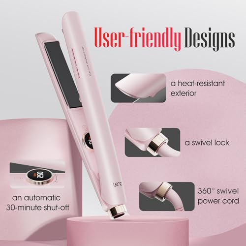 Pink 1-Inch Titanium Flat Iron Hair Straightener & Curling Wand 2-in-1