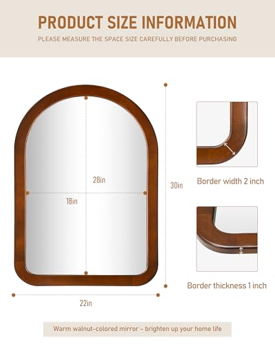 CULER Walnut B 30" Arched Wall Mirror 22x30 Inch Rustic Bathroom Decor