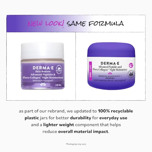 Derma E Advanced Peptides Collagen Night Cream - Moisturizer for Wrinkle & Fine Line Reduction, 2 Oz