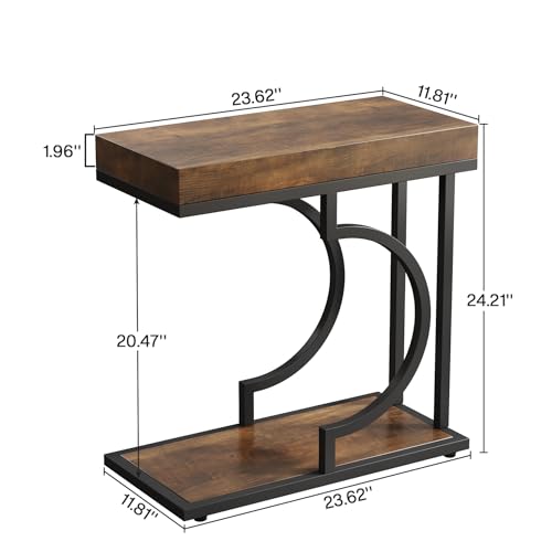 Tribesigns Narrow C Shaped Side Table for Couch Brown+Black - Small Living Room Sofa End Table