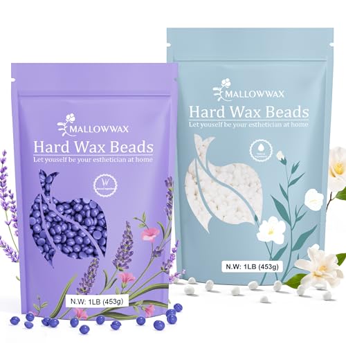 Hard Wax Beads, 2-Pack: 1lb Lavender for Coarse Hair Full Body, 1lb White for All Hair Types Face, Eyebrows, Brazilian Bikini, Legs, Underarms