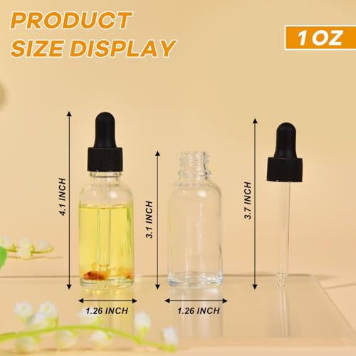 1oz Glass Dropper Bottles Set - Clear Essential Oil Storage, 50 Pack