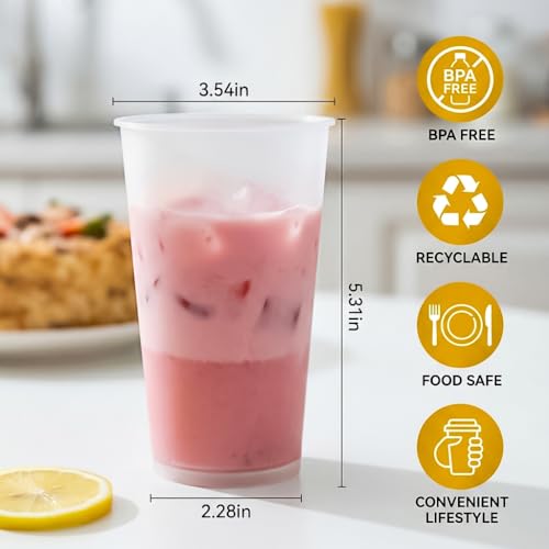 16 oz Frosted Plastic Cups Bulk Pack of 500 - 90mm for Boba Tea & Coffee