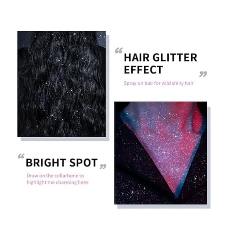 2 Pcs Body Glitter Spray, Perfect Body Shimmer Glitter Spray for Music Festival Stage Makeup and Festival Rave Hair and Face Glitter Highlighter Makeup.