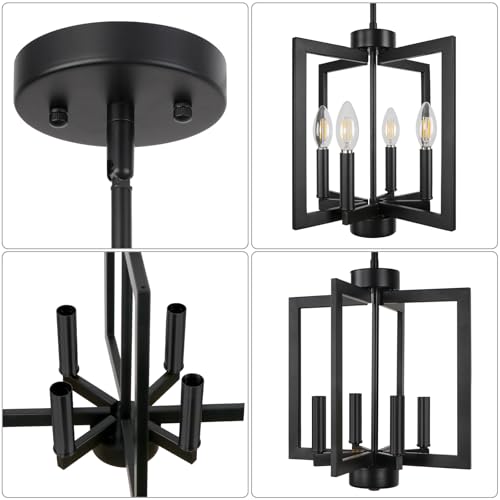 4-Light Black Adjustable Dining Room Chandelier - Modern Industrial Pendant Light Fixture with Height Adjustment
