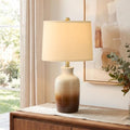 PoKat 24-Inch Farmhouse Ceramic Table Lamp - Beige & Brown Ombre for Living Room & Bedroom