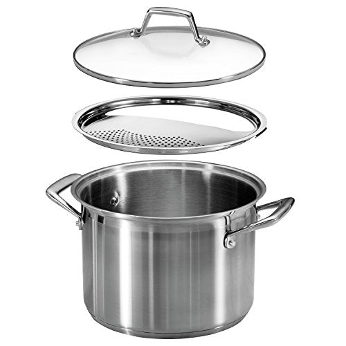 8 Quart Stainless Steel Pasta Pot with Lock & Drain Strainer