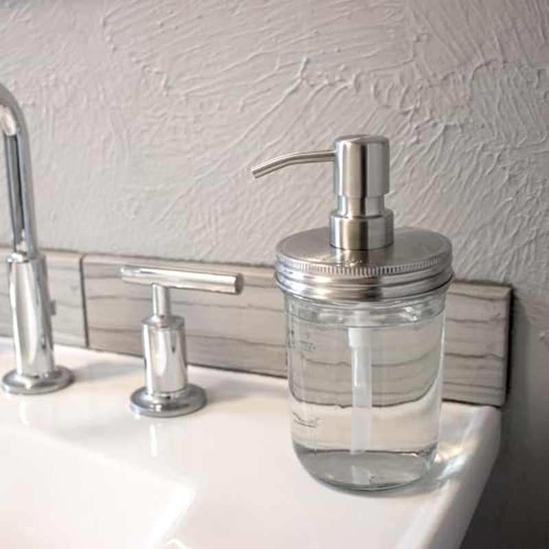 Mason Jar Soap/Lotion Pump Kit Satin/Brushed Nickel Finish Stainless Steel Adapter Lid by Mason Jar Lifestyle (Wide Mouth, #5)