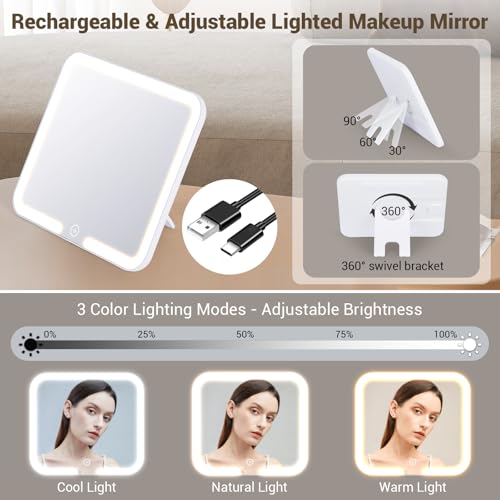 Travel Makeup Bag with Lighted LED Mirror & Adjustable Dividers