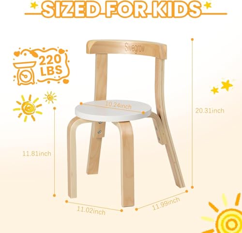 Kids Wooden Stackable Chair Set - Toddler Chairs for Playroom & Classroom - White, 4 Pack