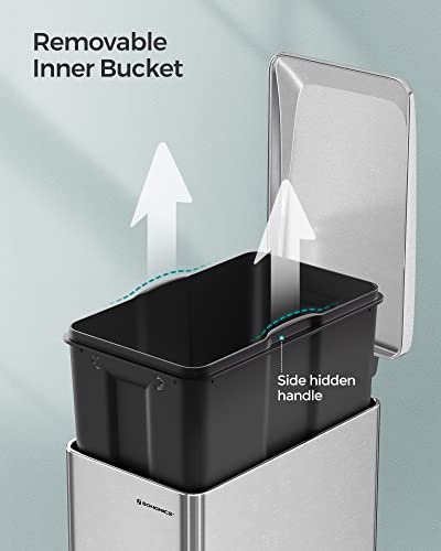 SONGMICS 13-Gallon Stainless Steel Slim Kitchen Trash Can with Lid - Silver Variation