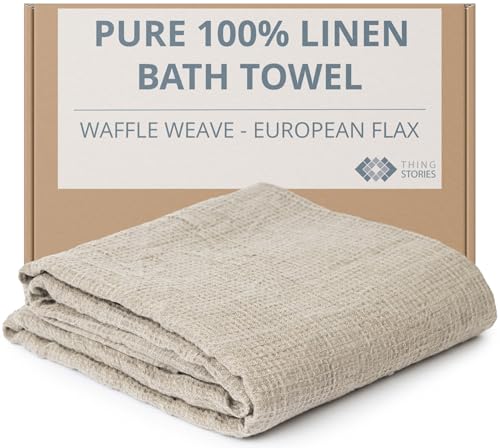 Natural Linen Bath Towel - 30x60 Inch Quick Dry Waffle Weave Hair Towel - Bath Towel / Natural Linen