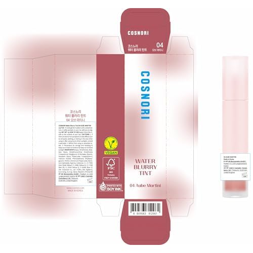 COSNORI Water Blurry Tint - Vegan Blurry Lip Tint, Lightweight & Long-lasting, Moist-watery texture, Flawless blurred lip (04 Aube Martini)