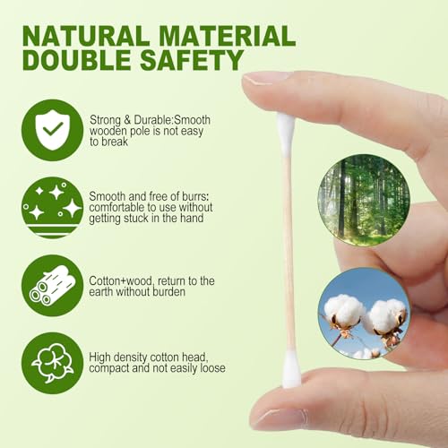 Cotton Swabs with Wooden Stick Double Round Buds,Cotton Swabs Bulk Travel Size Ear Swabs for Ears Makeup Household Cleaning Arts Crafts Pet Care (1 Count (Pack of 10000))