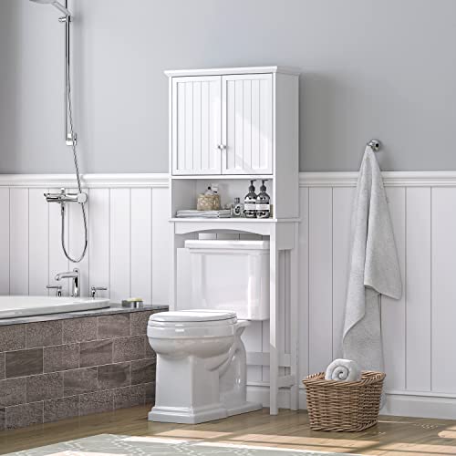 UTEX Over Toilet Storage Cabinet White with Adjustable Shelves Bathroom Organizer