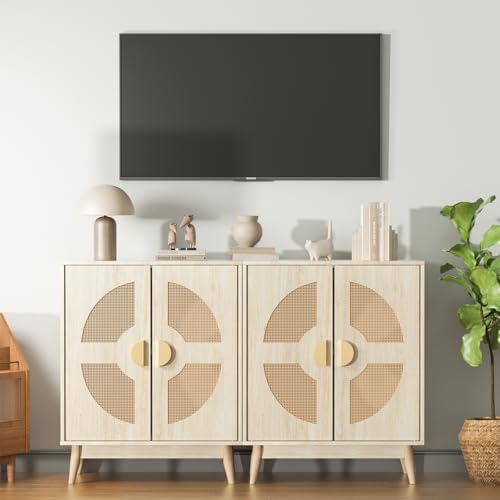 Modern Buffet Cabinet with Storage Sideboard - Rattan Media Console, 32.9 Inch