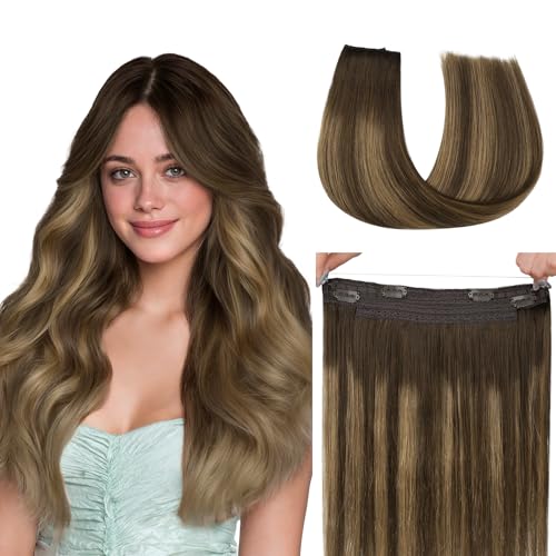 Hotbanana Invisible Wire Hair Extensions - 12 Inch 70g Chocolate Brown & Caramel Balayage