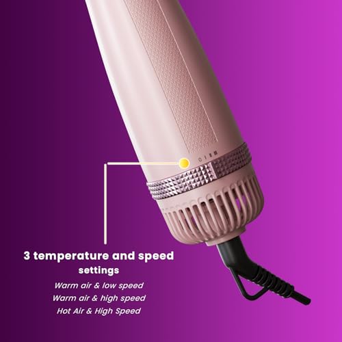 Pink 3-in-1 Rotating Hair Dryer Brush with 3 Attachments for Styling & Volumizing