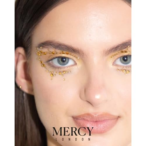 Cat Eye Crystal Eye Jewels in Gold by Mercy London Beauty Costume Accessories Face Gems Jewels All in One Stick On Sticker