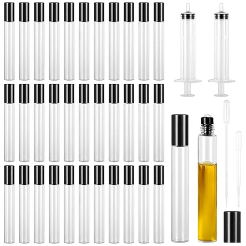 100 PCS Essential Oil Roller Bottles - Oil Perfume Leak Proof 10ml Glass Roller Empty Bottles with Stainless Steel Balls and 5 Funnels for Travel Business