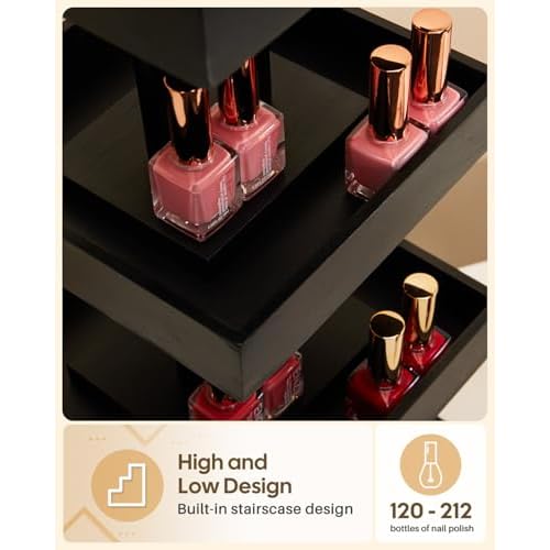 Homde Nail Polish Organizer for 86-123 Bottles, 360 Rotating Nail Polish Rack Holder, Display Storage Shelf for Fingernail Stand and Essential Oil, Gifts for Women Girls- Bamboo,Black